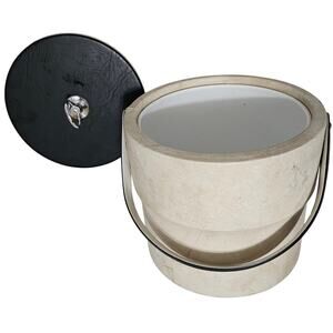 1960s Cream Retro Moldtronics Inc. Ice Bucket Faux Leather MCM Vintage Barware